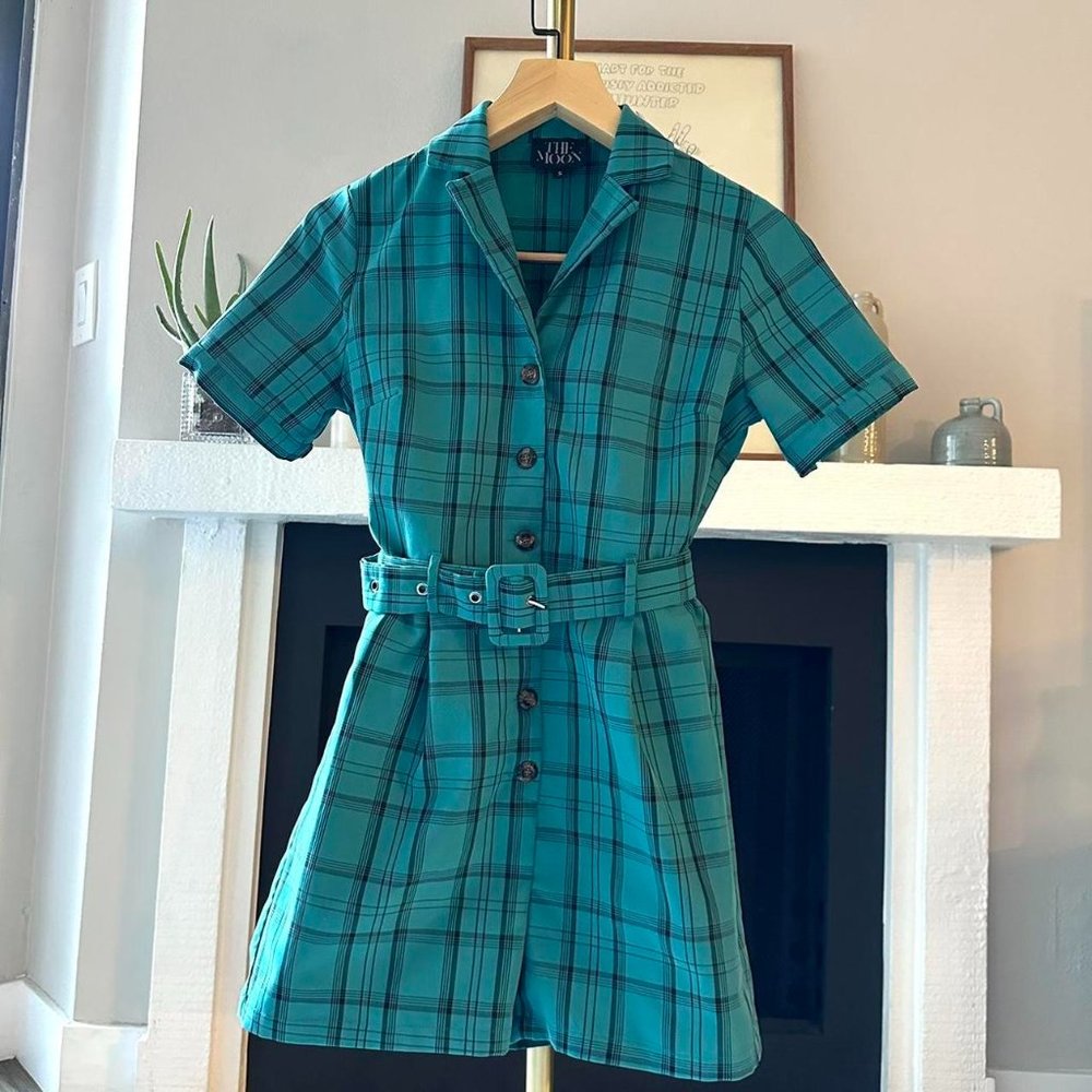 Plaid blazer romper with collar